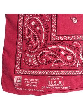 Vintage 19x19" Red Paisley 100% Cotton Bandana Made In USA By Paris Accessories